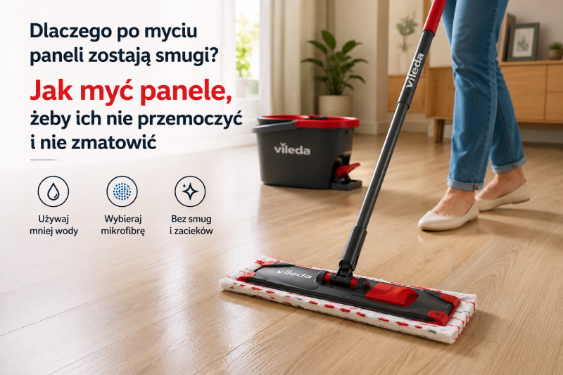 Mycie paneli mopem z mikrofibry bez smug i nadmiaru wody